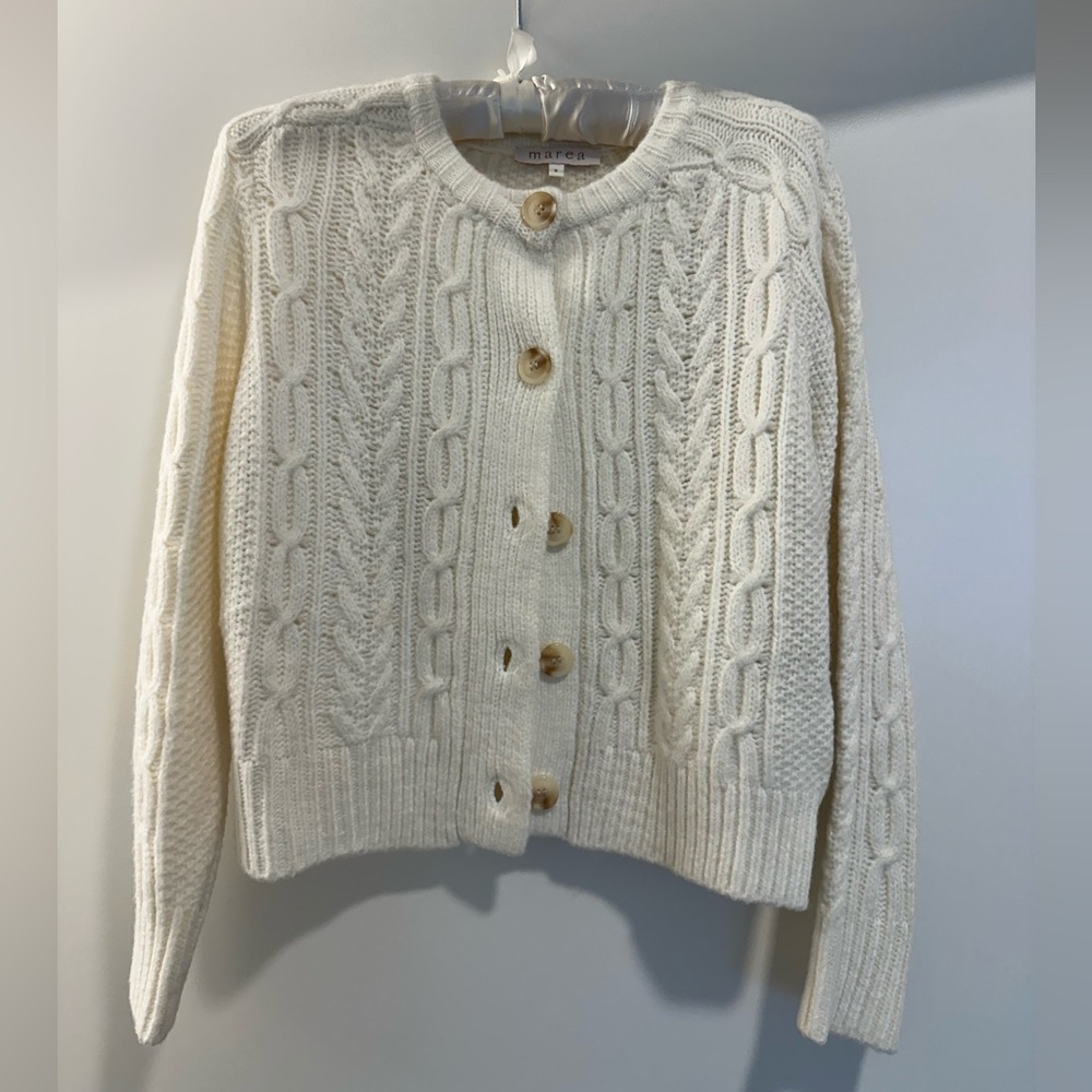 Cable Knit Button-Front Cardigan Sweater - Cream